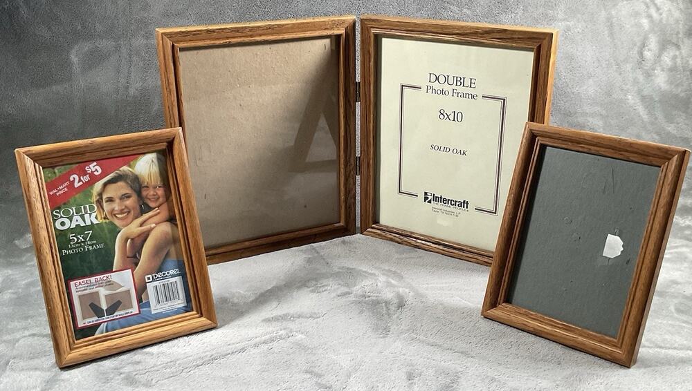 Vintage Solid Oak Picture Frames Lot Of 3 Double 8x10 + Two 5x7 Wood